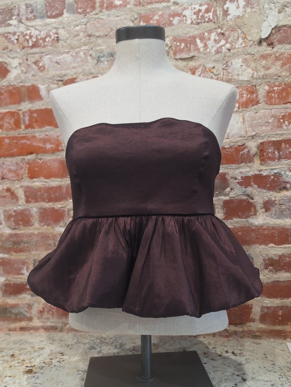 Francesca's Collections Strapless Peplum Camisole in Dark Brown Satin